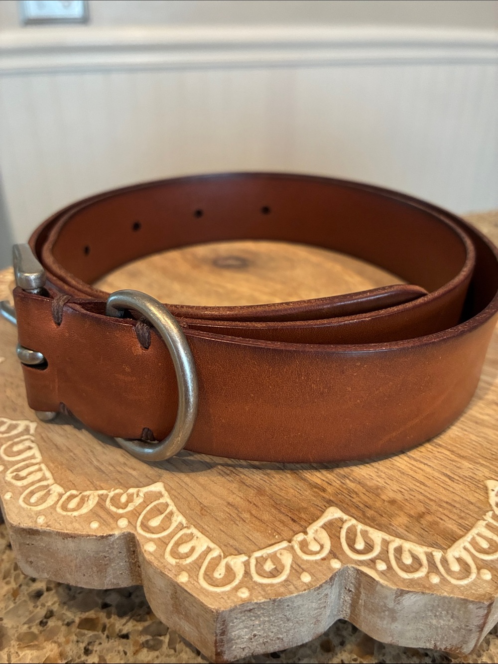 Size Small Vintage Italian Valdarno Leather Double Ring Belt - Picture 2 of 11